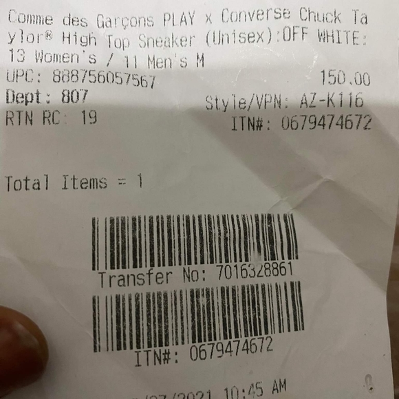 Comme de Garcons PLAY x Converse Chuck Taylor All-Star (Unisex) 13 WOMEN/11 MEN - Picture 6 of 6